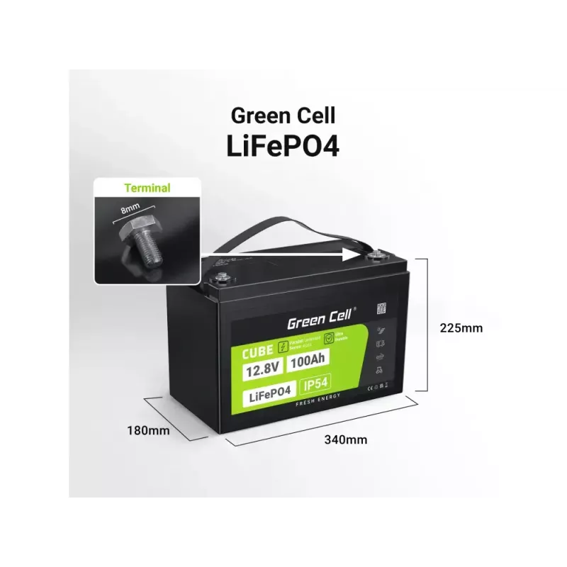 UPS akumulators zaļa Cell LFPGC12V100AH Litija dzelzs fosfāta 12.8V 100Ah