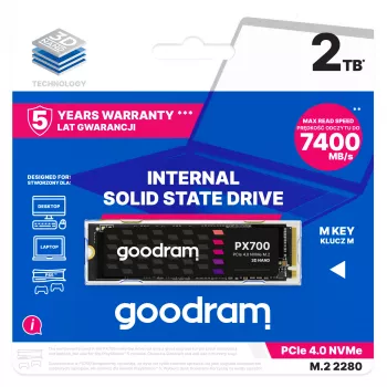 Goodram PX700 SSD SSDPR-PX700-02T-80 iekšējais cietvielu disks 2 TB M.2 PCI Express 4.0 NVMe 3D NAND