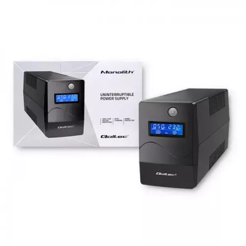 Nepārtrauktās barošanas avots Qoltec Monolith 0,85 kVA 480 W 2 maiņstrāvas kontaktligzdas