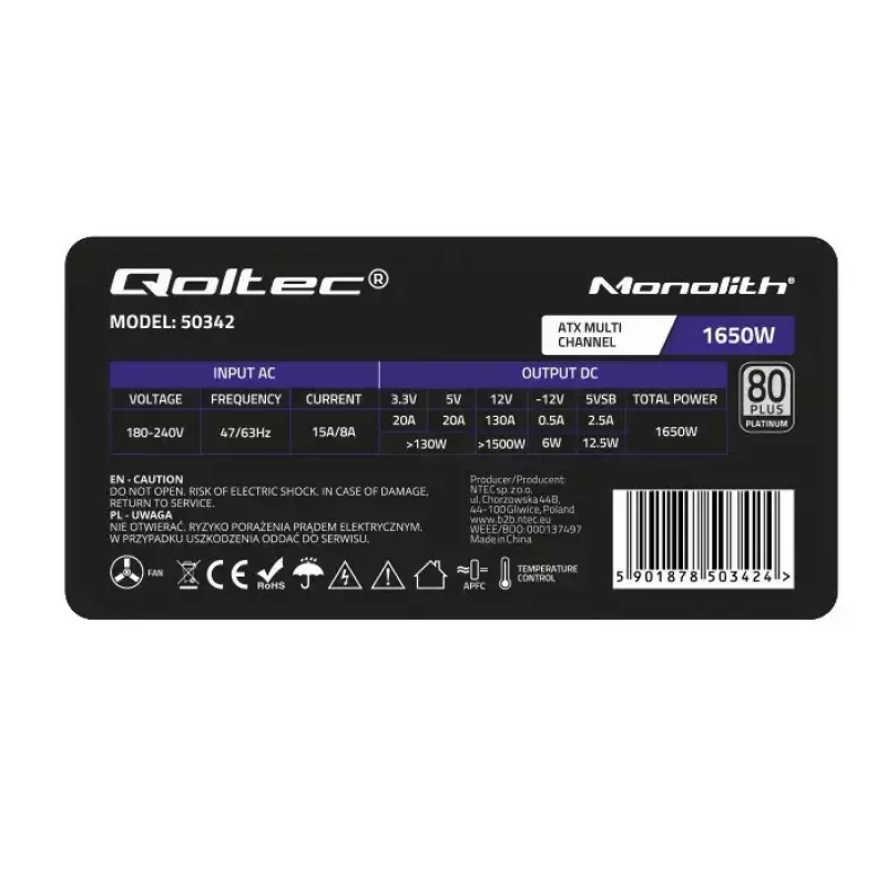 Barošanas bloks Qoltec 50342 1650W