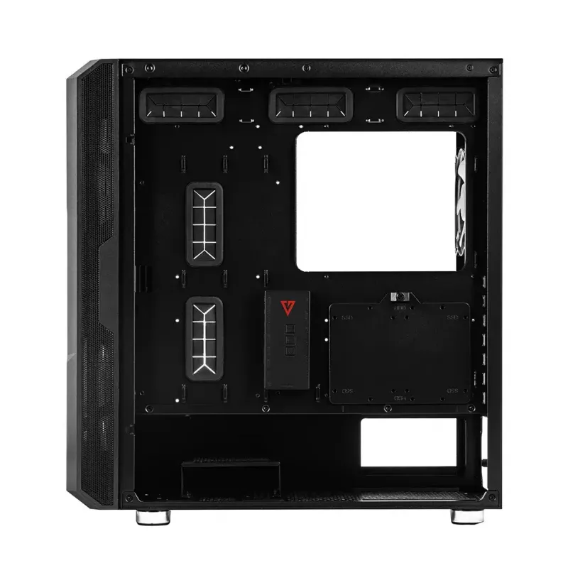 PC korpuss MODECOM AMIRANI ARGB Midi Tower, melns, rūdīts stikls, 2x200 mm priekšējie + 1x120 mm aizmugurējie ventilatori, USB-A 2x, USB-C 1x, atbalsta ATX/ITX, GPU līdz 35 cm