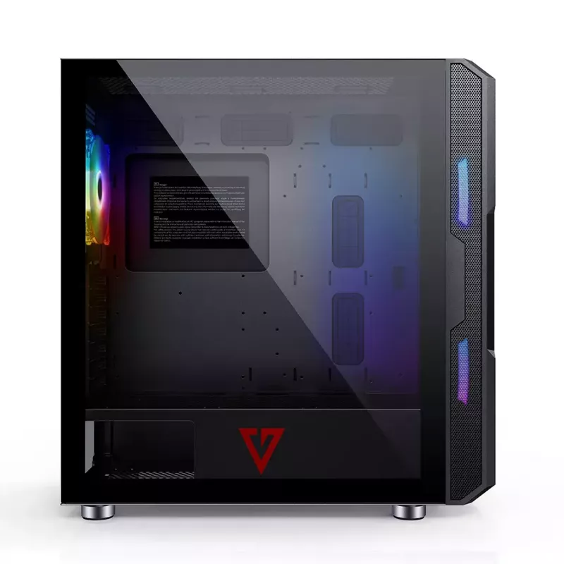 PC korpuss MODECOM AMIRANI ARGB Midi Tower, melns, rūdīts stikls, 2x200 mm priekšējie + 1x120 mm aizmugurējie ventilatori, USB-A 2x, USB-C 1x, atbalsta ATX/ITX, GPU līdz 35 cm
