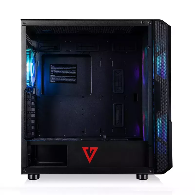 PC korpuss MODECOM AMIRANI ARGB Midi Tower, melns, rūdīts stikls, 2x200 mm priekšējie + 1x120 mm aizmugurējie ventilatori, USB-A 2x, USB-C 1x, atbalsta ATX/ITX, GPU līdz 35 cm