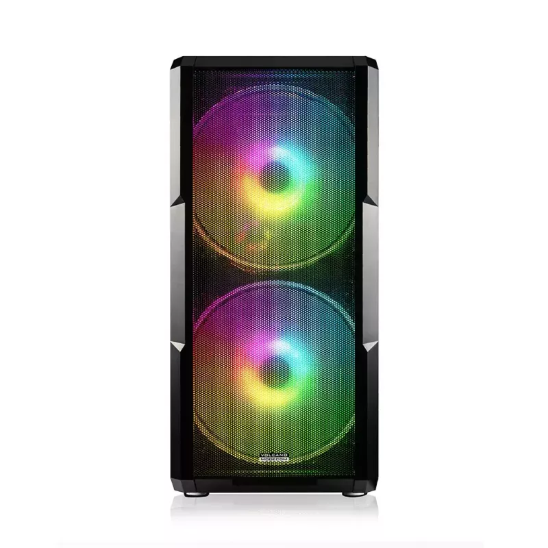 PC korpuss MODECOM AMIRANI ARGB Midi Tower, melns, rūdīts stikls, 2x200 mm priekšējie + 1x120 mm aizmugurējie ventilatori, USB-A 2x, USB-C 1x, atbalsta ATX/ITX, GPU līdz 35 cm