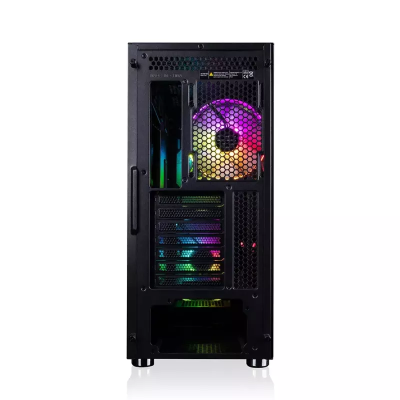 PC korpuss MODECOM AMIRANI ARGB Midi Tower, melns, rūdīts stikls, 2x200 mm priekšējie + 1x120 mm aizmugurējie ventilatori, USB-A 2x, USB-C 1x, atbalsta ATX/ITX, GPU līdz 35 cm