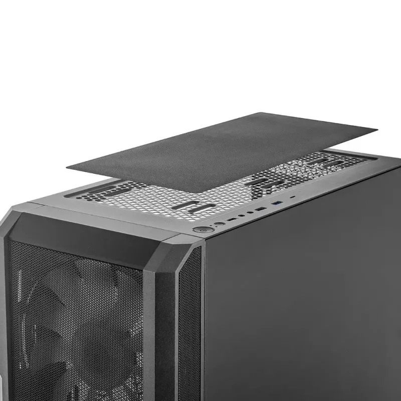 PC korpuss MODECOM AMIRANI ARGB Midi Tower, melns, rūdīts stikls, 2x200 mm priekšējie + 1x120 mm aizmugurējie ventilatori, USB-A 2x, USB-C 1x, atbalsta ATX/ITX, GPU līdz 35 cm