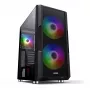 PC korpuss MODECOM AMIRANI ARGB Midi Tower, melns, rūdīts stikls, 2x200 mm priekšējie + 1x120 mm aizmugurējie ventilatori, USB-A 2x, USB-C 1x, atbalsta ATX/ITX, GPU līdz 35 cm