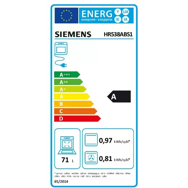 Iebūvējamā elektriskā cepeškrāsns Siemens iQ500 HR538ABS1, 71 L, melna, nerūsējošais tērauds, LCD displejs