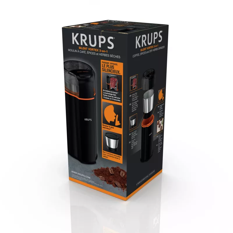 Asmeņu kafijas dzirnaviņas Krups Silent Vortex GX3328 175 W melnas 90 g ietilpība