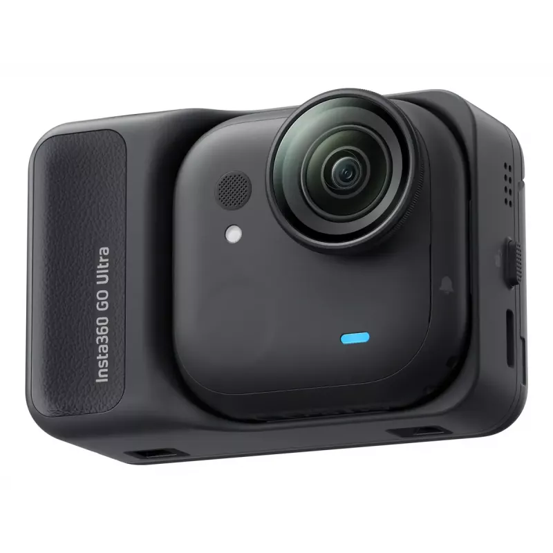 Sporta darbības kamera Insta360 GO Ultra Standard Melns — 4K Ultra HD 3840×2880, 1/1,28 collu sensors, 240 kadri/s, Wi‑Fi, iebūvēts displejs, MicroSD, 52,9 g