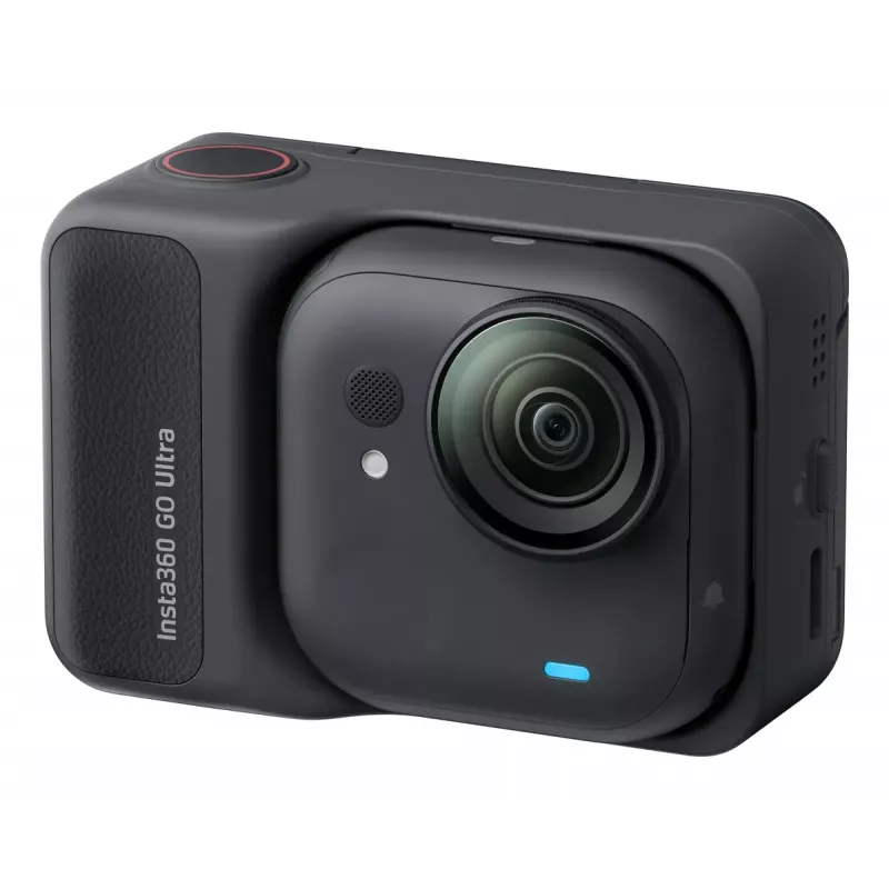 Sporta darbības kamera Insta360 GO Ultra Standard Melns — 4K Ultra HD 3840×2880, 1/1,28 collu sensors, 240 kadri/s, Wi‑Fi, iebūvēts displejs, MicroSD, 52,9 g