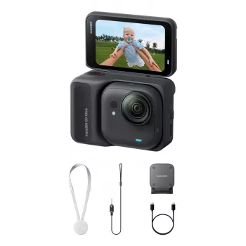 Sporta darbības kamera Insta360 GO Ultra Standard Melns — 4K Ultra HD 3840×2880, 1/1,28 collu sensors, 240 kadri/s, Wi‑Fi, iebūvēts displejs, MicroSD, 52,9 g