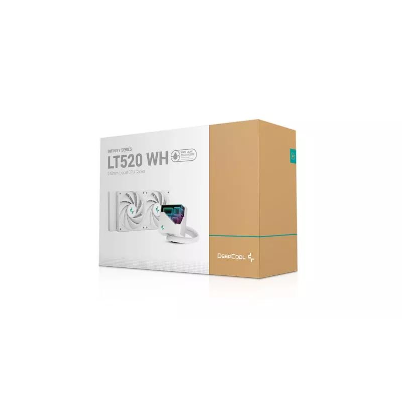 Viss vienā šķidruma dzesētājs DeepCool LT520 WH, balts, 240mm radiators, 2x120mm FDB ventilatori, PWM, LGA/AM4/AM5/sTR4 atbalsts