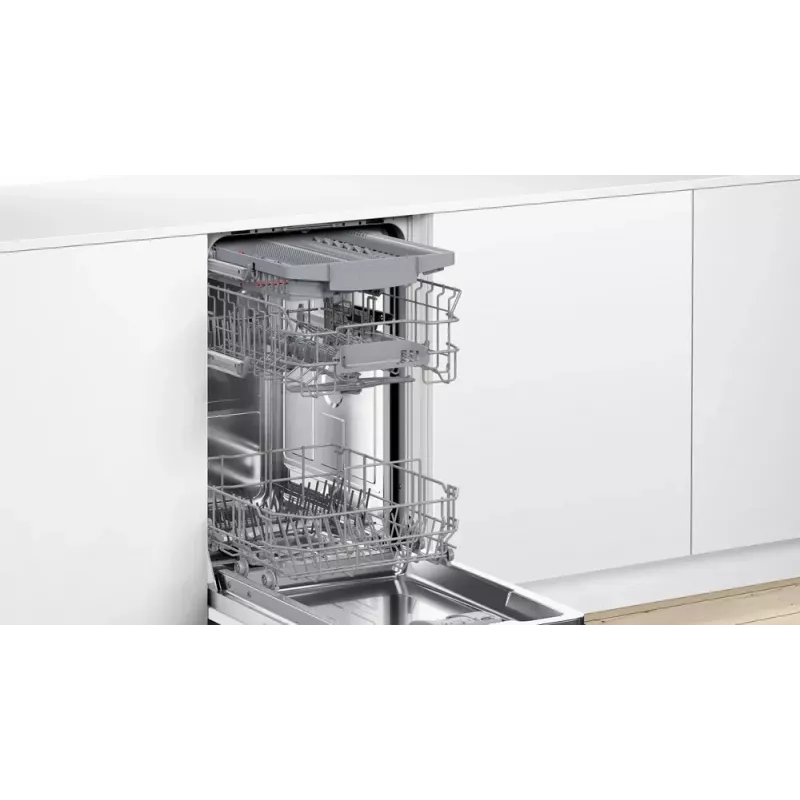 Iebūvēta trauku mazgājamā mašīna Bosch Serie 4 SPV4HMX10E, kompakta, 10 galda klājumu ietilpība, 44 dB, energoefektivitātes klase E
