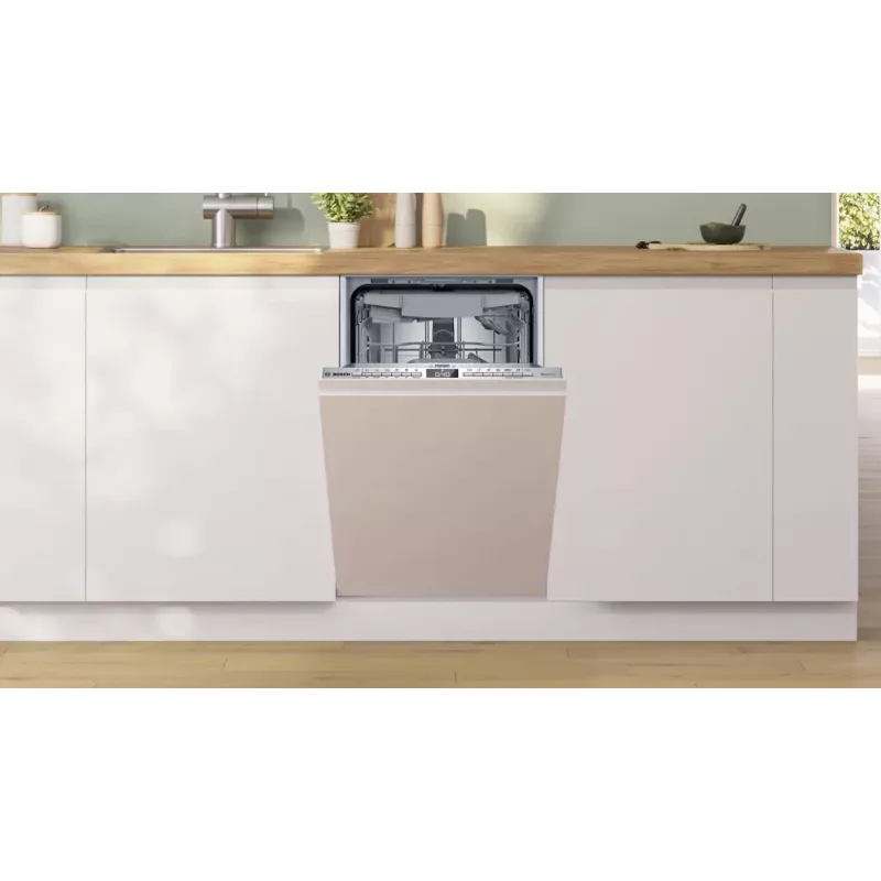 Iebūvēta trauku mazgājamā mašīna Bosch Serie 4 SPV4HMX10E, kompakta, 10 galda klājumu ietilpība, 44 dB, energoefektivitātes klase E