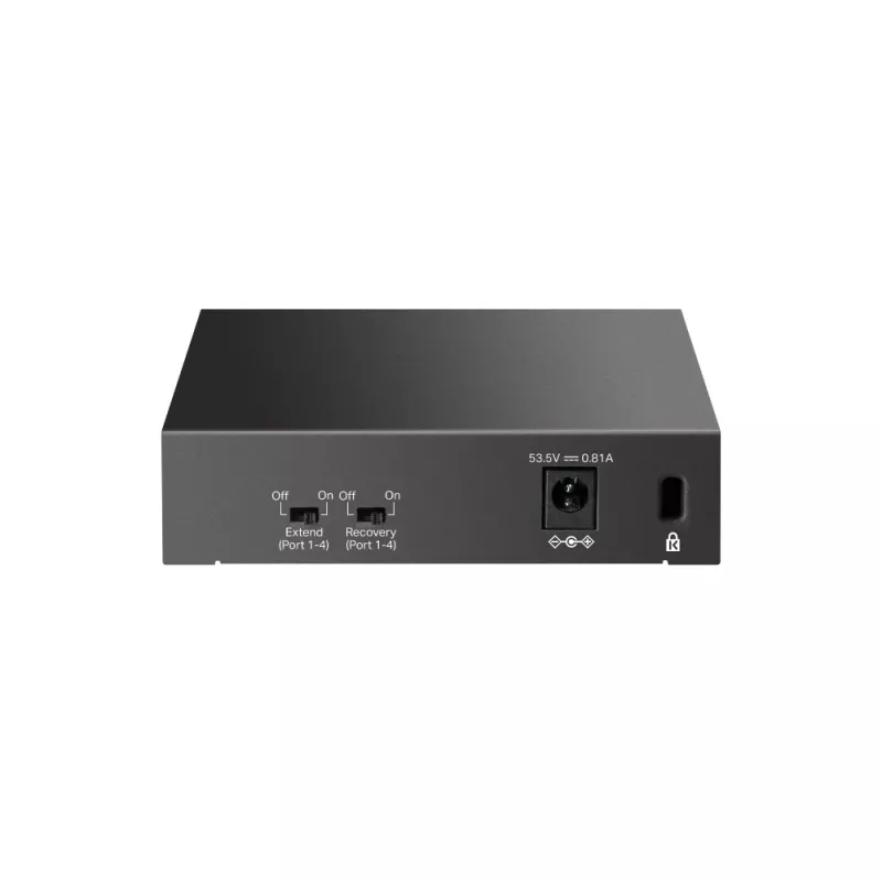 Nepārvaldīts slēdzis TP‑LINK LS105P, 5x Fast Ethernet (10/100) porti, 4x PoE porti, 1 Gbit/s komutācijas jauda, bez ventilatora, melns