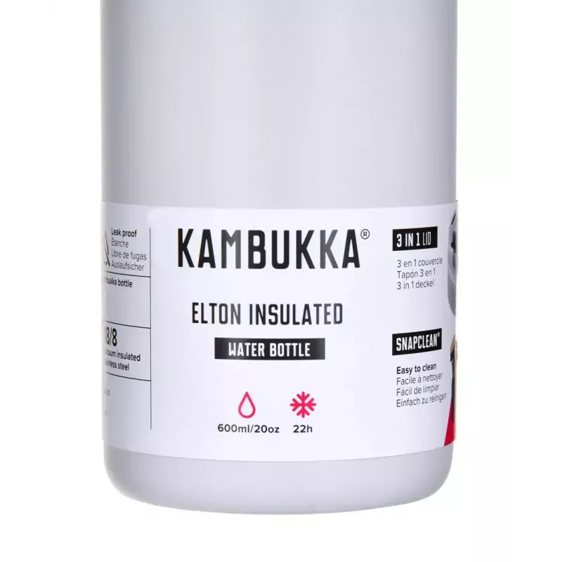 Izolētā pudele Kambukka Elton 600 ml Krīta balts — vakuuma termoss, 18/8 nerūsējošais tērauds, necaurlaidīgs, Snapclean vāks