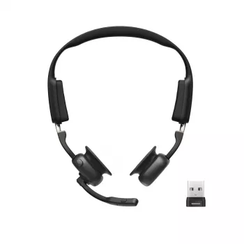 SHOKZ OpenMeet UC bezvadu Bluetooth kaulu vadošās videokonferenču austiņas ar USB-A adapteri