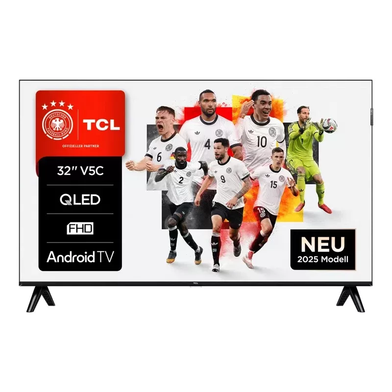 TCL 32V5C 32 collu QLED Full HD viedtelevizors, Android TV, 1920×1080, 60Hz, 2×HDMI, Wi‑Fi, Bluetooth, 20W, Melns