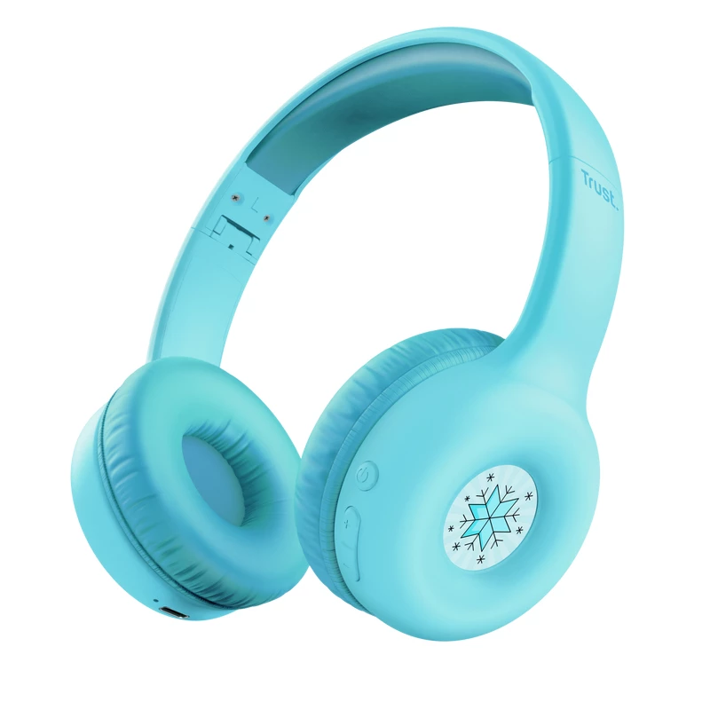 Austiņas TRUST Nouna binaurālās Bluetooth/USB-C vadu un bezvadu, salokāmas, bērniem, zilā krāsā, 4 cm draiveri