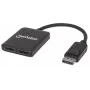 Manhattan DisplayPort 1.2 uz 2 portu DisplayPort 1.2 sadalītājs-hubs ar MST, 4K@30Hz, barošana caur USB-A, video sienas funkcija, melns, MST = vairāku straumju transportēšana, 3 gadu garantija