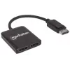 Manhattan DisplayPort 1.2 uz 2 portu DisplayPort 1.2 sadalītājs-hubs ar MST, 4K@30Hz, barošana caur USB-A, video sienas funkcija, melns, MST = vairāku straumju transportēšana, 3 gadu garantija