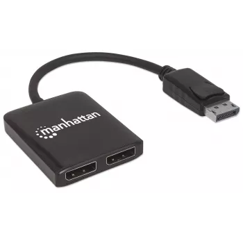 Manhattan DisplayPort 1.2 uz 2 portu DisplayPort 1.2 sadalītājs-hubs ar MST, 4K@30Hz, barošana caur USB-A, video sienas funkcija, melns, MST = vairāku straumju transportēšana, 3 gadu garantija