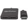Manhattan DisplayPort 1.2 uz 2 portu DisplayPort 1.2 sadalītājs-hubs ar MST, 4K@30Hz, barošana caur USB-A, video sienas funkcija, melns, MST = vairāku straumju transportēšana, 3 gadu garantija