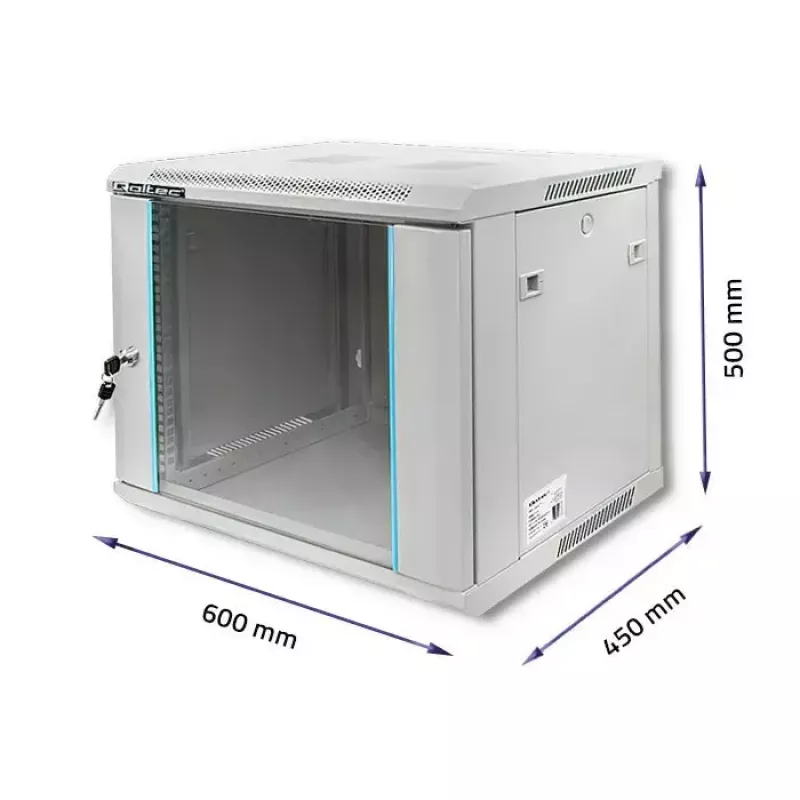 19 collu plauktu skapis QOLTEC 9U modelis 54484, izmēri 600x500x450 mm