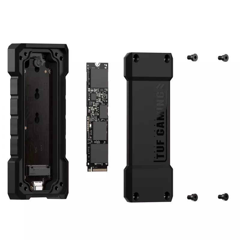 SSD enclosure ASUS TUF Gaming A2 Melns for M.2 PCIe / SATA, USB 3.2 Gen 2x2 20 Gbit/s, up to 4 TB, aluminium, IP68