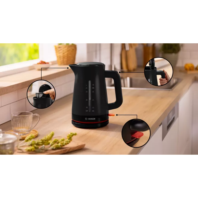 Elektriskā tējkanna Bosch MyMoment TWK3M123 — 1,7 L, 2400 W, melna