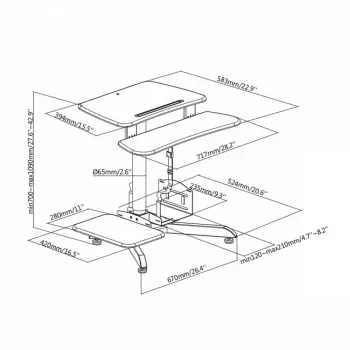 Augstumā regulējams galds MACLEAN MC-848 ar gāzes atsperi, maks. augstums 109 cm