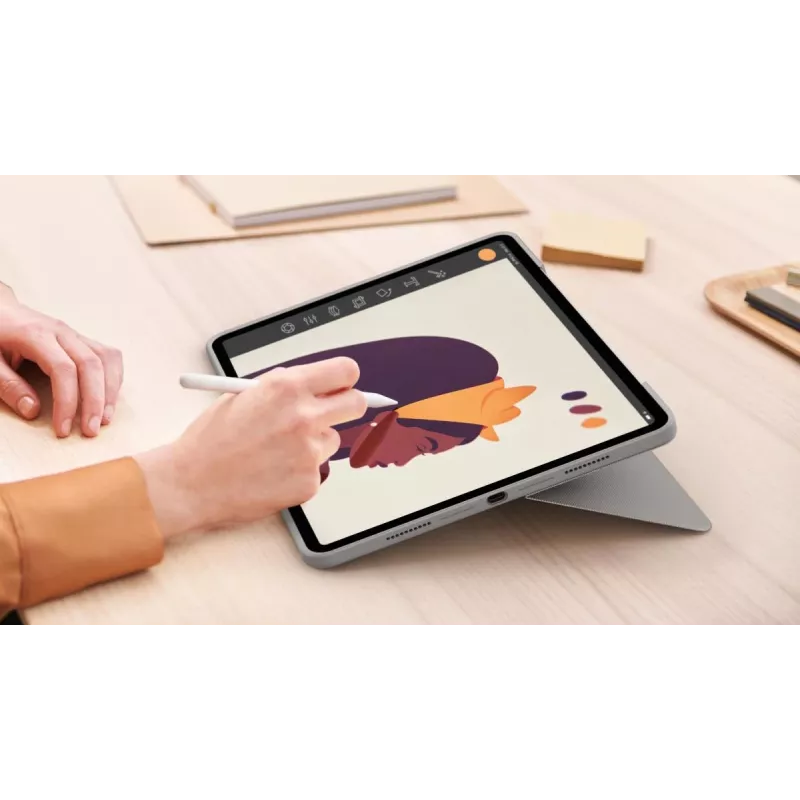 LOGITECH Combo Touch - Sand krāsas iPad Pro 12.9 collām (5. gen.) - ASV starptautiskais Qwerty