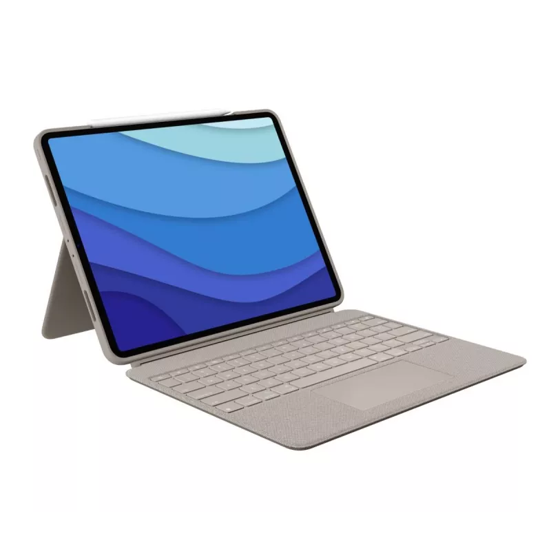 LOGITECH Combo Touch - Sand krāsas iPad Pro 12.9 collām (5. gen.) - ASV starptautiskais Qwerty