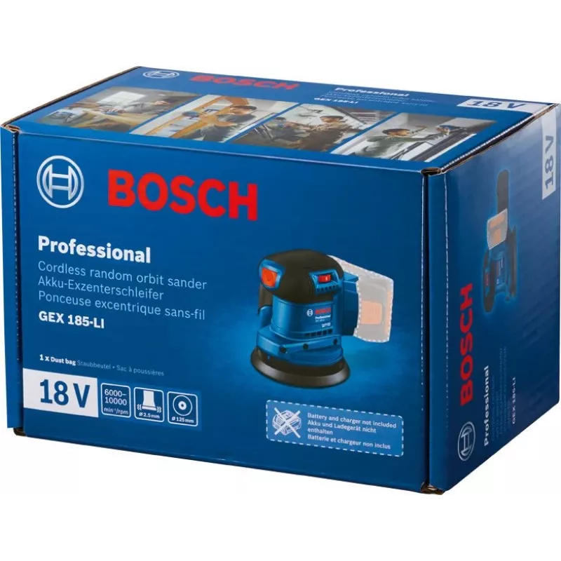 Bosch GEX 185-LI Professional ekscentriskā slīpmašīna 10000 OPM Zila