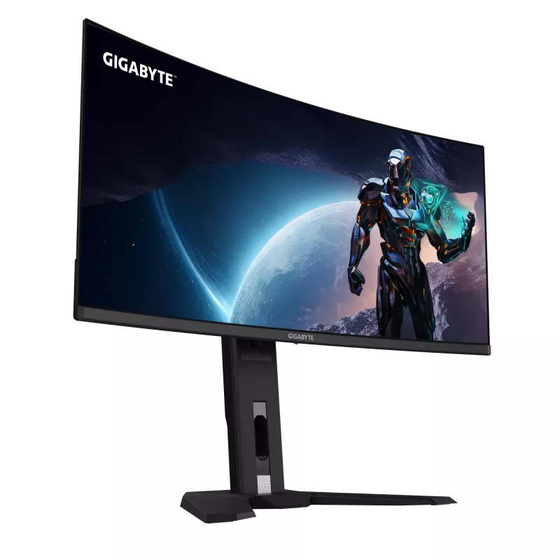GIGABYTE MO34WQC2 34 collu OLED WQHD izliekts spēļu monitors - 3440 x 1440, 240Hz, 0.03ms, KVM, 250 cd/m², FreeSync Premium Pro, DisplayHDR True Black 400, HDMI 2.1, Displayport 1.4