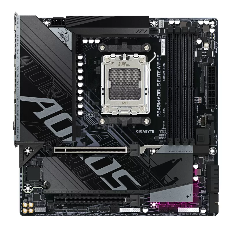 GIGABYTE B840M AORUS ELITE WIFI6E mātesplate - AMD Ryzen 9000 CPU, 10+2+2 fāžu VRM, līdz 8200MHz DDR5(O.C.), 2xPCIe 4.0 M.2, Wi-Fi 6E, 2.5GbE LAN, USB 3.2 Gen 2