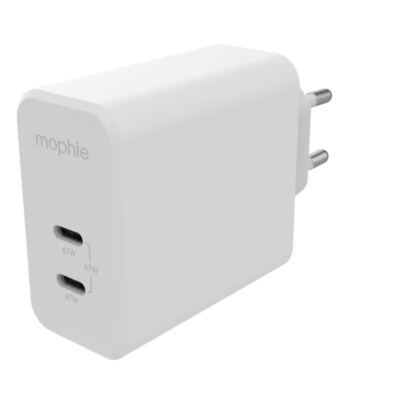 mophie Accessories-Sienas adapteris-USB-C-PD-DUAL-67W-GAN-Balts-EU (2xUSBC)