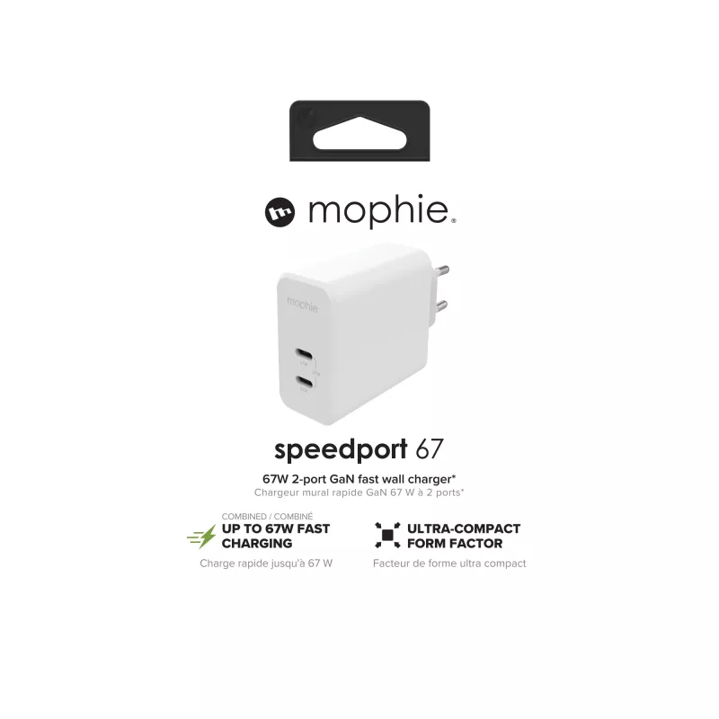 mophie Accessories-Sienas adapteris-USB-C-PD-DUAL-67W-GAN-Balts-EU (2xUSBC)