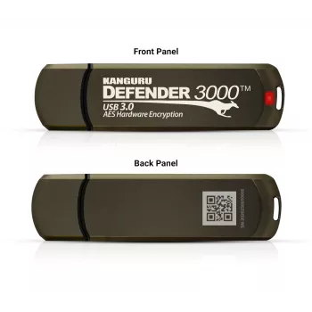 iStorage Kanguru Defender 3000™ SuperSpeed USB 3.0 | Drošs zibatmiņas disks | FIPS 140-3 3. līmenis gaida apstiprinājumu, FIPS 140-2 3. līmenis sertificēts | AES-XTS 256 bitu aparatūras šifrēšana | Atbilst TAA |