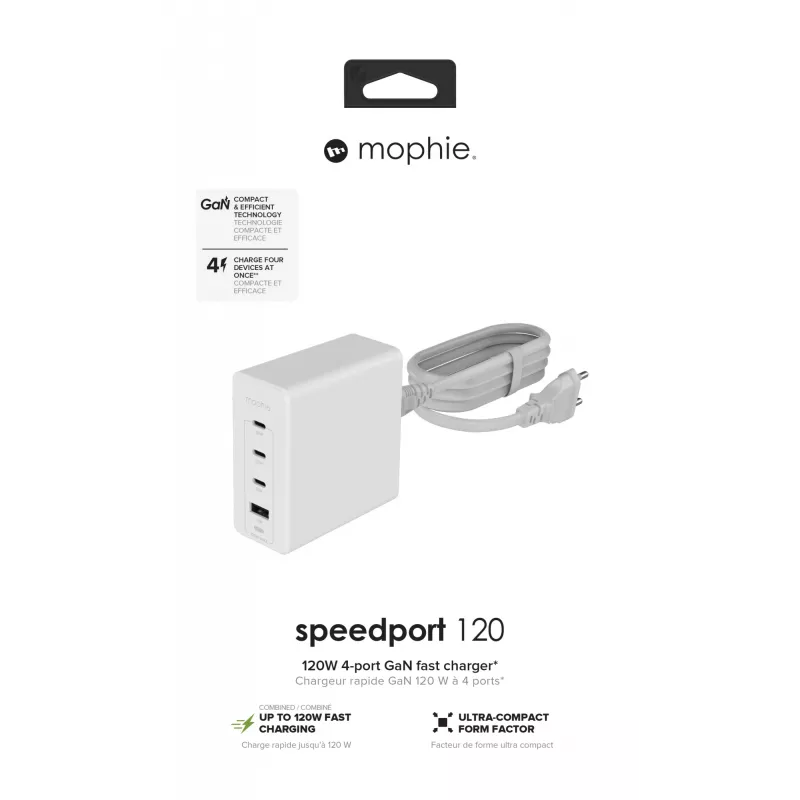 mophie Accessories-Sienas adapteris-USB-C-PD-HUB-120W-GAN-Balts-EU(3xUSBC + 1xUSBA)