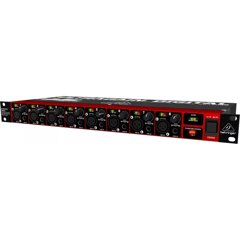 Behringer ULTRAGAIN DIGITAL ADA8200 8 kanālu AD/DA pārveidotājs, 24 biti/48 kHz, XLR I/O, montējams statīvā