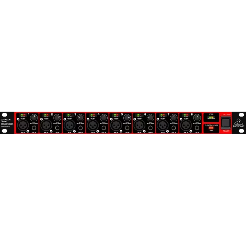 Behringer ULTRAGAIN DIGITAL ADA8200 8 kanālu AD/DA pārveidotājs, 24 biti/48 kHz, XLR I/O, montējams statīvā