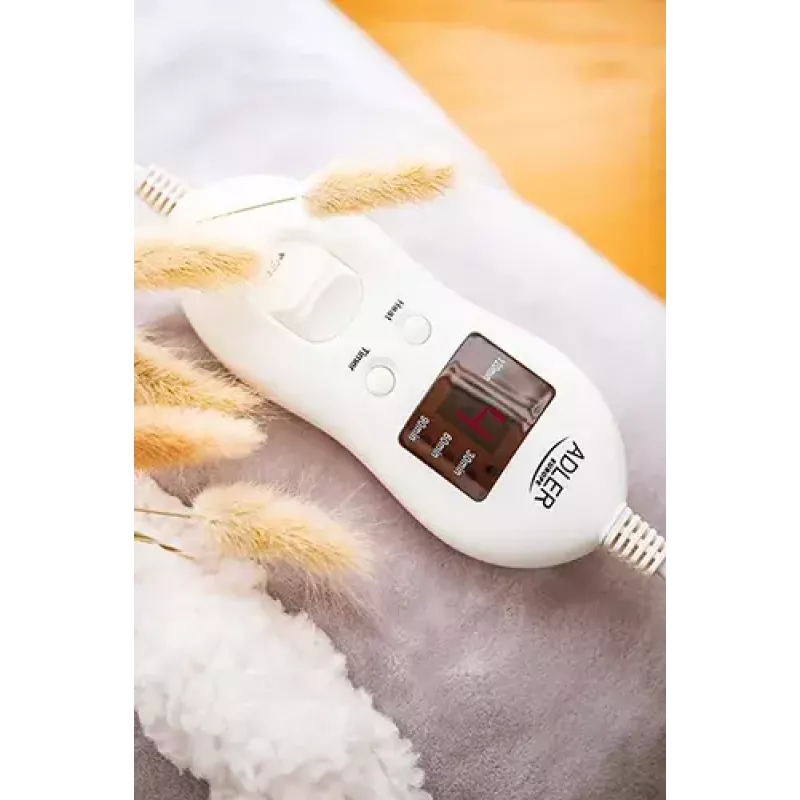 Elektriskā sega Adler AD 7412 — vienas personas flīsa pārklājs, 80 W, 8 sildīšanas līmeņi, mazgājams, taimeris, pelēka