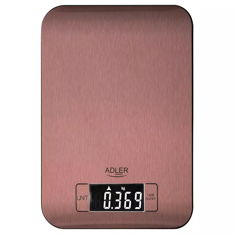 Elektroniskā virtuves svari Adler AD 3183 — 5 kg ietilpība, 1 g precizitāte, nerūsējošā tērauda svēršanas virsma, vara krāsa