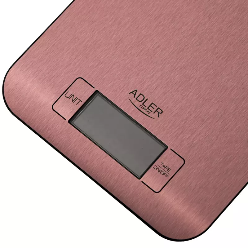 Elektroniskā virtuves svari Adler AD 3183 — 5 kg ietilpība, 1 g precizitāte, nerūsējošā tērauda svēršanas virsma, vara krāsa