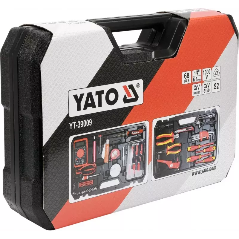 Mehāniķa instrumentu komplekts Yato YT-39009 — 68 detaļu komplekts, 1/4 collu piedziņa, melns futrālis