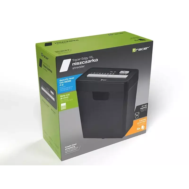 Smalcinātājs TRACER Edge10L krustveida griezums, 10 lokšņu ietilpība, 6 mm griezums, 10 l tvertne, melns