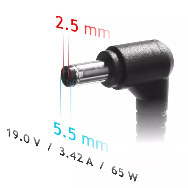 AKYGA klēpjdatora strāvas adapteris - 19V/3.42A, 65W jauda un 5.5 x 2.5 mm spraudnis