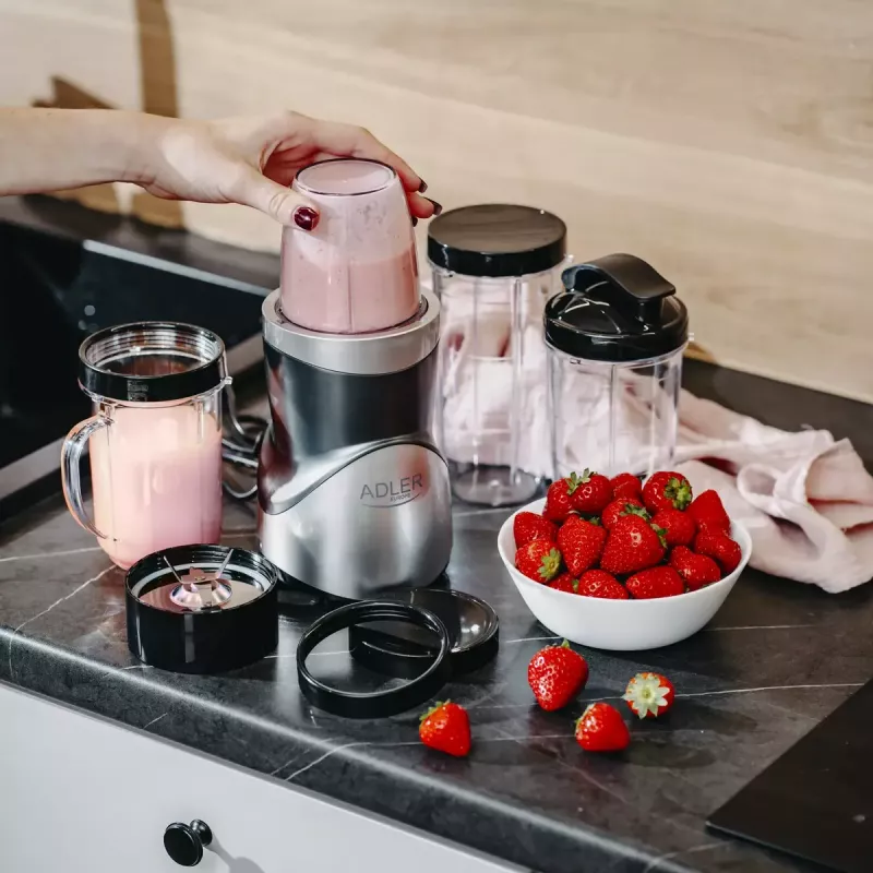 Galda blenderis Adler AD 4084 Smoothie Set — 500 W (maks. 1200 W), 0,7 L stikla trauks, noņemams trauks, melns